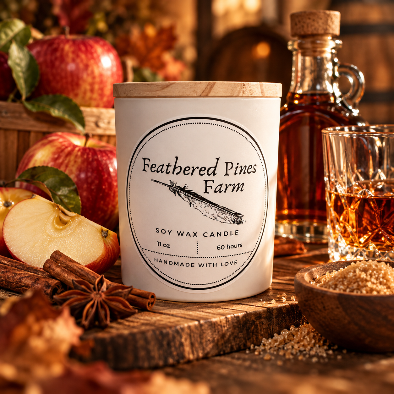 Feathered Pines candle with apples